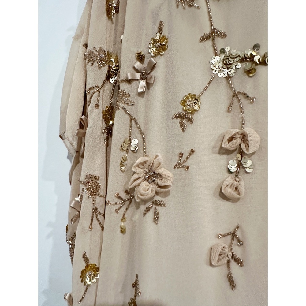 NWT Mac Duggal Floral Embellished Kaftan Gown in Nude Gold Size 12 Fairy Boho - Picture 10 of 16